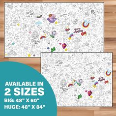 two large coloring sheets with cartoon characters on them