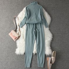 Description: Ladies Sweater Suit Half High Neck Turtle Neck Elastic Waist Pullover Long Sleeves Twist Sweater Knitted Sports Suit Autumn And Winter Two-Piece Suits Color: Sage Category: Sets Fabric: Knitted Material: Polyester Onesize: Top: Bust: 40”. Waist: 38”. Hip: 38”. Leghth: 27”. Sleeves: 17”. Shoulder: 21”. Bottom: Waist: 30”. Hip: 25”. Length: 38”. *Fit (S-M) * Manual Measuring May Slightly Different. * Not Include Other Accessories. ** New With Tag Elegant Winter Loungewear Sets, Winter Workwear Stretch Sets, Stretch Winter Workwear Sets, Stretch Sets For Winter Workwear, Sage Sweater, Winter Turtleneck, Knitted Suit, Women Sweater, Fashion Joggers