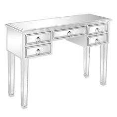 a white desk with two drawers and one drawer on the bottom, in front of a white background