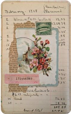 an old postcard with flowers on it and some writing in the bottom right corner