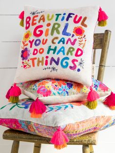 Pretty Throw Pillows, Hand Embroidered Pillows, Cozy Throw Pillows, Artsy Design, Tapestry Blanket, Coastal Boho, Girl’s Room, Cozy Pillow, Big Girl Rooms