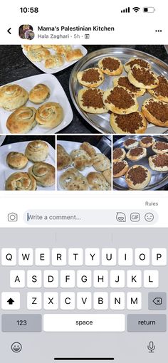 some food is being displayed on an iphone screen, and there are pictures of different pastries