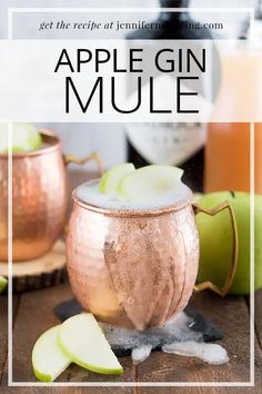 an apple gin mule is garnished with sliced apples