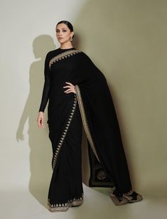 Black Saree Designs, Full Sleeves Blouse Designs, Indian Sari Dress, Deepika Padukone Style, Fashionable Saree Blouse Designs, Fancy Sarees Party Wear, Saree Designs Party Wear, Elegant Blouse Designs