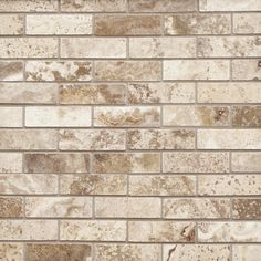 a close up view of a brick wall with brown and white tiles on the side