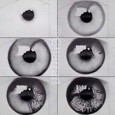 four different images of the same person's eye, each with their own reflection