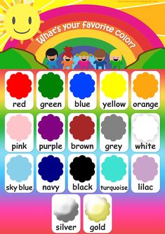 the color chart for what's your favorite color? with rainbows and clouds