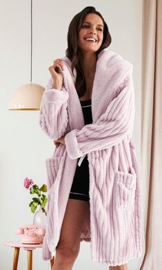 Pretty You London Pink Cloud Robe-brownslingerie Pink Dressing Gown, Short Gown Dress, Cotton Dressing Gown, Pink Cloud, Hooded Robe, Wrap Around Dress, Fur Coats Women, Pink Clouds, In The Clouds