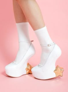 Anting Manik, Dr Shoes, Kawaii Shoes, Boots Platform, Platform Wedge Heels, Round Toe Shoes, Aesthetic Shoes, White Star, Fall Shoes