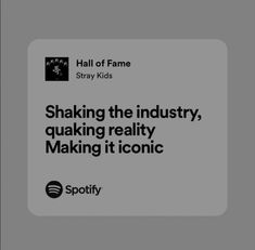 an advertisement for spotify showing the company's logo and its slogan, shaving the industry, quaking reality making it iconic