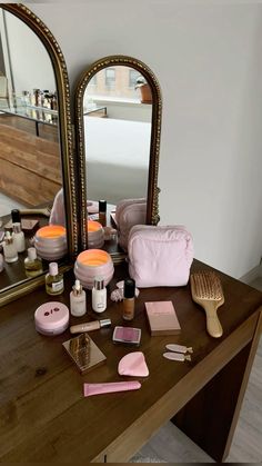 the vanity is full of beauty products and personal care items