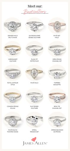 the different types of engagement rings and their price tags are shown in this advert