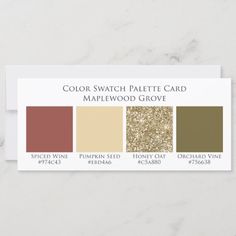 the color swatch palette card for maplewood grove is shown in gold and brown