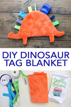 the diy dinosaur tag blanket is made with construction paper and scissors to make it look like