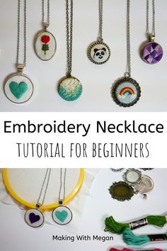 embroidery necklaces with text overlay that reads embroidery necklaces tutorial for beginners