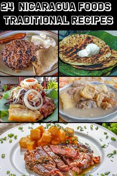 four pictures with different types of food on them and the words, 24 niagara foods traditional recipes