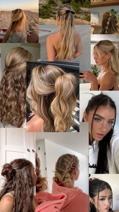 Easy Hairstyles For Long Hair Pictures, Cute Hairstyles For Photo Day, Obx Inspired Hairstyles, Braided Bangs Ponytail, V Neck Hairstyles, Summer Vacation Hairstyles, Belle Inspired Hair, Summer Hair Looks, Nerd Hair