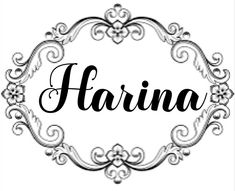 the word florina written in black ink on white paper with an ornate frame around it