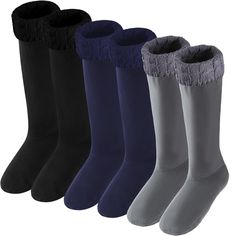 PRICES MAY VARY. Package contents: you will receive 3 pairs of rain boot socks in 3 different colors, enough quantity and various colors can meet your daily needs and replacement, you can match this necessary accessory with your shoes Soft and comfortable: this fleece boot-liner with knitted cuff is made of fleece, which is soft and comfortable to wear, strong and stretchy, not easy to fade and deform, can serve you for a long time, and give you a cozy wearing experience Proper size: the long th Blue Winter Boots Medium Width, Blue Comfortable Cozy Socks, Non-slip Blue Socks For Winter, Snug Non-slip Winter Socks, Fleece Boots, Fleece Socks, Blue Stretch Non-slip Socks, Boot Liners, Boot Socks