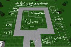 an aerial view of a school map with words on it