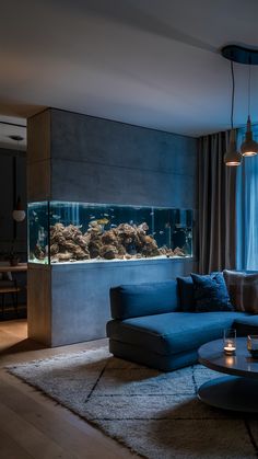 Open Space Aquarium Partition Wall Design Ideas Wall Fish Tank Ideas Living Rooms, Living Room Partition Design With Fish Tank, House Aquarium Ideas, Aquarium Partition Ideas, In The Wall Fish Tank, Fish Tank Room Divider, Room Divider Aquarium, Aquarium On Wall, Fish Tanks In Walls