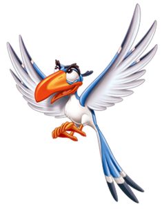 a cartoon bird flying through the air with its wings spread