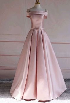 Off Shoulder Prom Gown, Pink Satin Off The Shoulder Dress, Ball Gown Bridesmaid Dresses, Formal Simple Dress, Pink Dresses Formal, Pink Formal Dresses Long, Off Shoulder Formal Dress, Pink Off Shoulder Dress, Dresses Off Shoulder