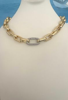 FREE SHIPPING! This is a beautiful Chunky Chain Necklace With Choice of Gold or Silver Beautiful Push Ring Pave CZ Carabiner Clasp that may be worn in front or back, giving you two versatile options! Large Chunky Links measure 20mm x 8mm. This piece has nice weight and feels luxurious.  Available in your choice of custom length.   When choosing your length please keep in mind because of the link size this necklace runs small.  High quality 18k gold filled chain.  This necklace is stunning and so Push Ring, Carabiner Necklace, Chunky Chain Necklace, Choker Gold, Chunky Chain Necklaces, Link Chain Necklace, Pave Ring, Gold Necklace Layered, Lovely Necklace