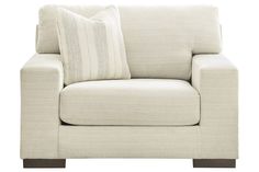 Classic comfort gets a mod twist with this oversized chair. Its minimalistic approach and structured silhouette bring a clean-lined design element to your living room. Sink into the positively plush c… Oversized Chair And Ottoman, Oversized Chair, Chair And Ottoman Set, Chair And A Half, Ottoman Set, White Chair, Wood Bench, Glass Of Wine