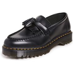 Dr. Marten's / Adrian Black Smooth Leather Tassel Unisex-Adult Penny Loafers Smooth Leather Can Be Polished To Shine Or Scuffed-Up Made With Our Goodyear-Welted Lines And Reinforced With Our Signature Welt Stitch Footbed - Slimmer And A More Tapered Shape Sole Height - Platform Height: 1 In; Heel Height: 1.38 In Standing On A Stacked Bex Sole Care Instructions: Machine Wash Origin: Imported Sole Material: Rubber Outer Material: Leather Dc Martens Loafers, Adrian Bex Loafers, Martens Loafers, Dr Martens Loafers, Gardening Shoes, Boho Goth, Block Shoes, Dr Martens Womens, Men Loafers