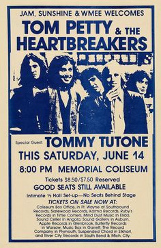 an old concert poster for tom petty and the heart breakers at tommy tutone's memorial auditorium