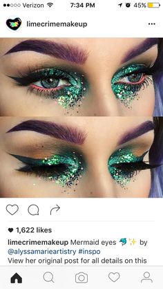 Festival mermaid make up Coral Eye Makeup, Extreme Make-up, Carnaval Make-up, Glitter Eyebrows, Fantasy Make-up, Make Carnaval, Festival Makeup Glitter, Make Up Foundation