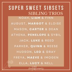 the super sweet sibsets menu is shown in an orange and white frame