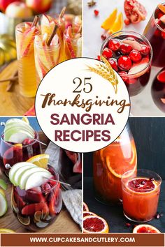 thanksgiving sangria recipe collage with oranges, apples and cranberry juice