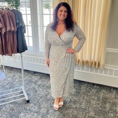 Perfect For Weddings, Bridal Shower, Or Other Events Sequin Midi Dress For Wedding, Holiday Wedding Midi Dress, Silver Sequin Dress, Sleeve Midi Dress, Long Sleeve Midi, Silver Sequin, Long Sleeve Midi Dress, Sequin Dress, Bridal Shower