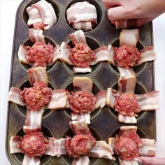 Bacon Wrapped Meatloaf Muffins, Meatloaf Wrapped In Bacon Recipes, Meatballs Wrapped In Bacon, Bacon Wrapped Ground Beef Recipes, Bacon Wrapped Food Ideas, Unique Bacon Recipes, Carnivore Meatballs, Meat Muffins, Wrapped Meatballs