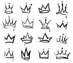 various crowns drawn in black ink on white paper