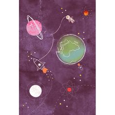 an image of children's wallpaper with space and planets