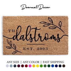 personalized door mat with the name and date on it