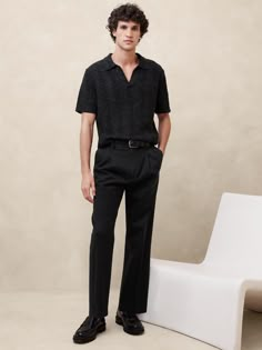 A well-tailored fit from the 1990s returns with its relaxed silhouette and distinctive, double-pleated front.  Here, we've cut it in a high-performance chino fabrication, now made using in-conversion organic cotton.  Stretch, Wrinkle-Resistant Mid-rise.  Relaxed through hip and thigh with a tapered leg and double-pleated front.  In-Conversion Cotton: Banana Republic has made a commitment to source in-conversion and organic cotton from a co-op of 1,500 farmers in India's Madhya Pradesh.  As part Cheap Formal Men's Sets, All Black Mens Dress, Mens Semi Formal Wear Plus Size, Cropped Mens Dress Pants, Black Casual Dress Men, Engagement Party Dress For Guest Men, Men Bodycon Dress, How Men Dress In Paris, Mens In Dresses