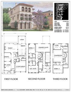 two story house plans with three floors and an open floor plan for the first floor