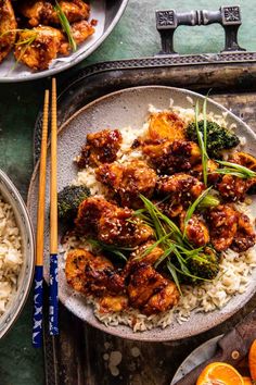 Sheet Pan Chili Ginger Orange Chicken and Broccoli | halfbakedharvest.com Sticky Thai Meatballs, Sticky Honey Garlic Meatballs, Orange Chicken And Broccoli, Bowl Dinners, Meal Bowls, Honey Garlic Meatballs, Garlic Meatballs, Mongolian Beef Recipes