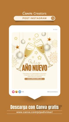 an email post with two champagne glasses and stars on the bottom, in gold foil