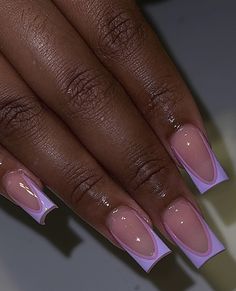 Nail Ideas Purple Short, Cute Acrylic Nail Designs For Summer, Summer Acrylic Nails Purple, Creative Acrylic Nail Designs, French Purple Nails, Nail Inspiration Purple, Purple Acrylic Nails Designs, Colourful French Nails