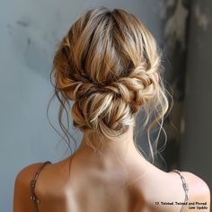 Fashion, Style, Inspo Bridesmaid Updo Messy Bun, Halo Braid Bridesmaid Hair, Easy Twisted Updo, Wedding Braid Short Hair, Bridesmaid Hairstyles Low Updo, Viking Wedding Hairstyles Short Hair, Wedding Romantic Updo, Braided Updo For Bridesmaid, Textured Low Updo Wedding