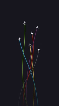 an image of three airplanes flying in the sky with lines coming out of them that are multicolored