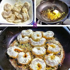 the process of making fried pastries in a skillet and then frying them