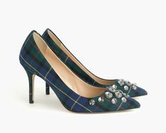 j.Crew Women's Blue Elsie Embellished Plaid Pumps sz 8 tartan Green NWOB. Tartan Shoes, Plaid Shoes, Embellished Shoes, Jcrew Women, Shoes Pumps, Court Shoes, Green Plaid, Tartan Plaid, Tartan