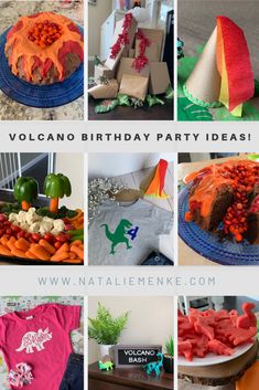 Throwing a volcano-themed birthday party has never been easier! Today's post includes inspiration for every aspect of a volcano birthday party: a chocolate volcano cake (complete with a M&M lava flow), volcano and dinosaur decor, a volcano tower of presents, volcano and dinosaur-themed gifts, volcano party hats & more! #volcanobirthdayparty #dinosaurbirthday Volcano Birthday Party, Chocolate Volcano Cake, Volcano Party, Volcano Birthday, Chocolate Volcano, Dinosaur Decorations, Volcano Cake, Hosting Tips