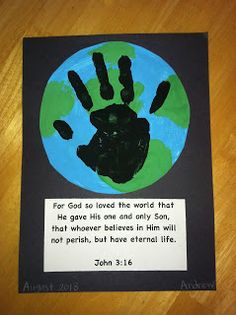 a card with a handprint on it that says, for god so loved the world that he gave his one and only son